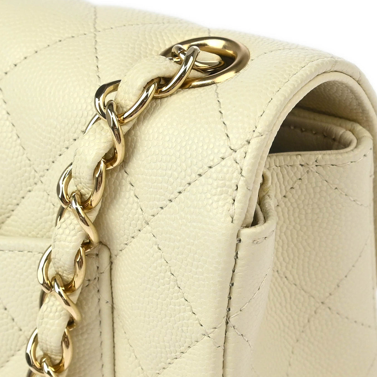 Chanel White Caviar Single Flap Shoulder Bag