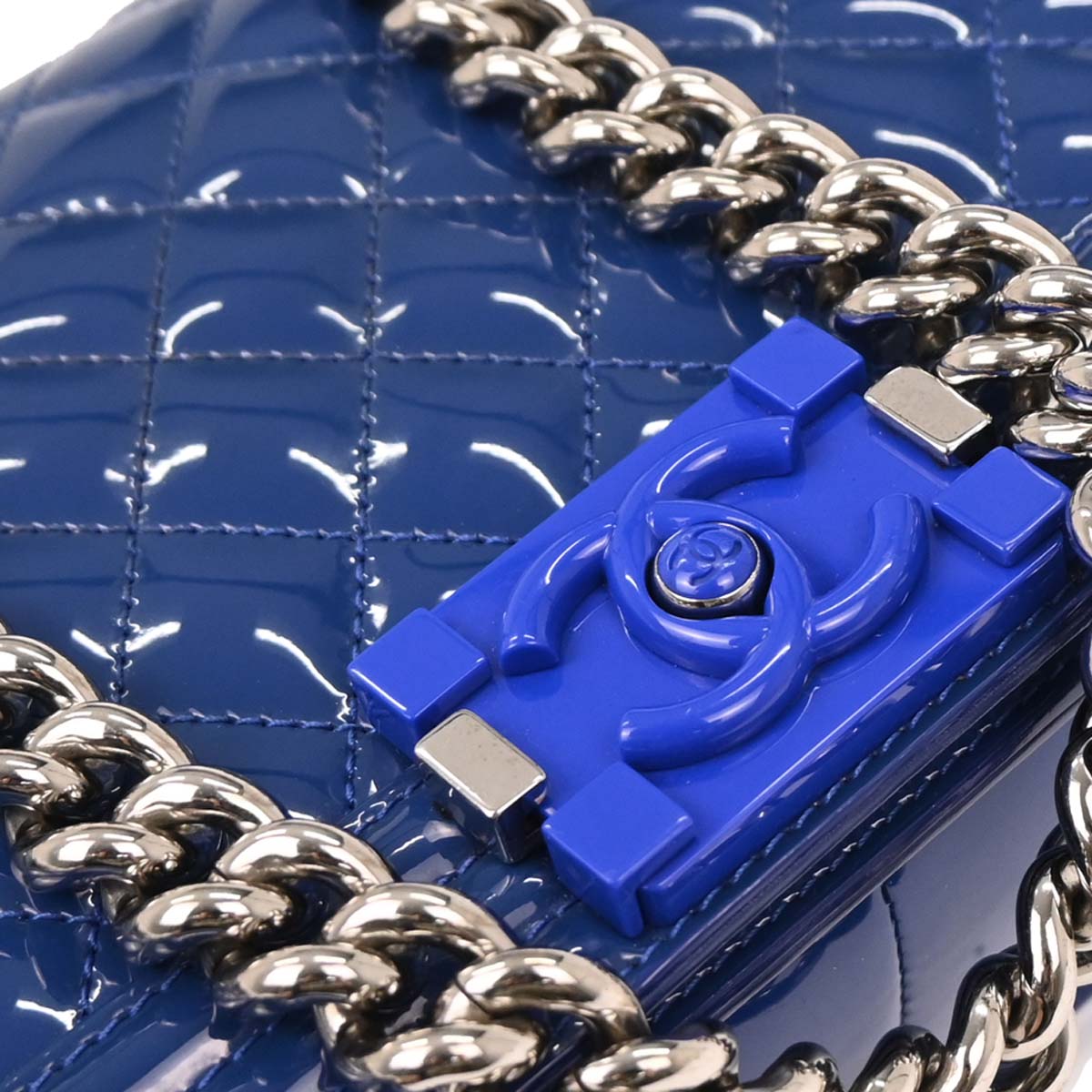 Boy Chanel 2014-2015 Blue Patent Leather Medium Shoulder Bag