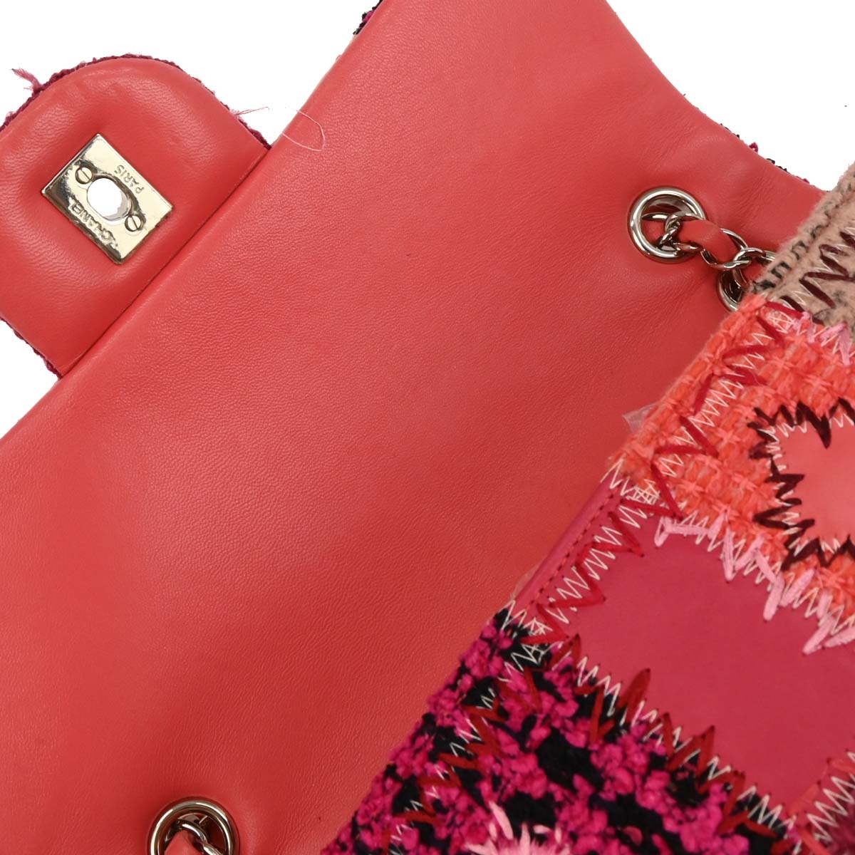 Chanel Pink Tweed Single Flap Patchwork Shoulder Bag