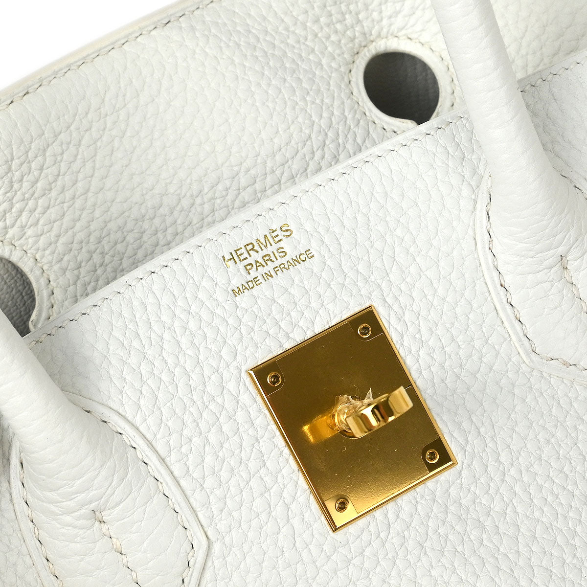 Hermes White Taurillon Clemence Birkin 30 Handbag