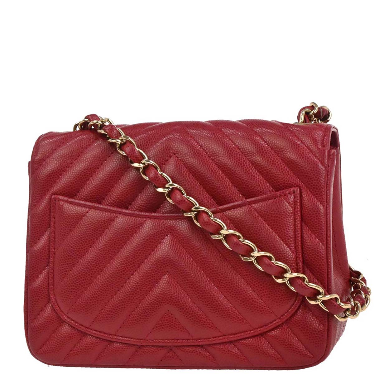Chanel Red Caviar Chevron Mini Classic Square Flap Bag