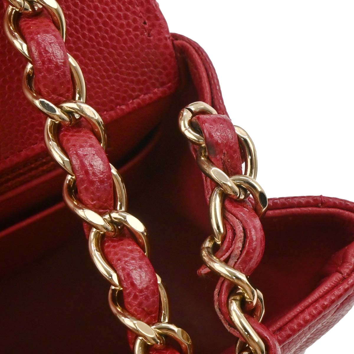 Chanel Red Caviar Chevron Mini Classic Square Flap Bag
