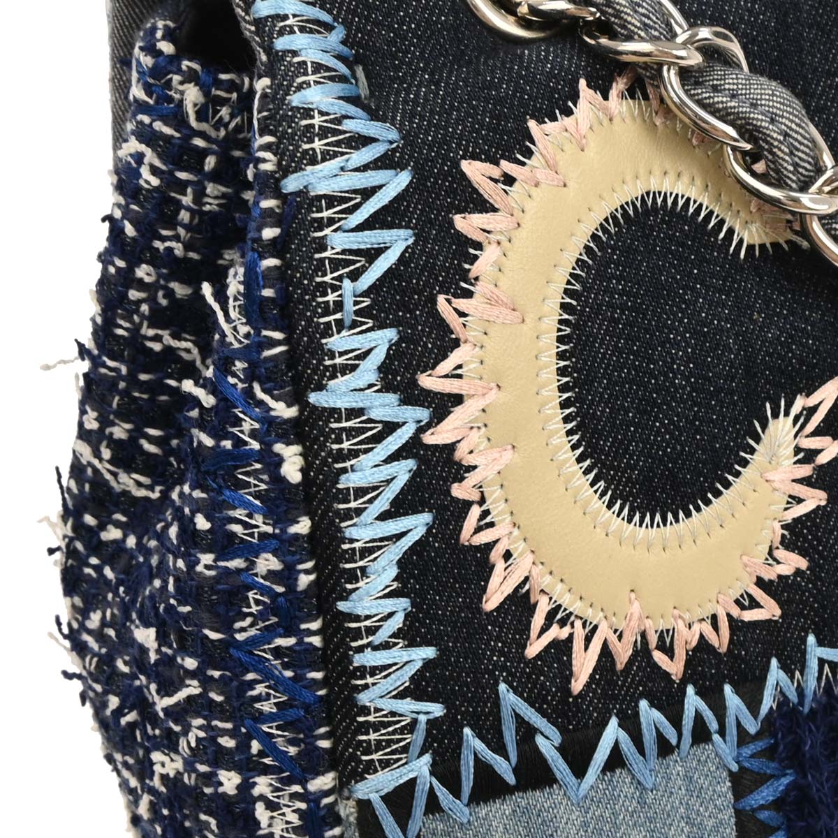 Chanel 2014-2015 Blue Tweed Tweed Single Flap Patchwork Shoulder Bag