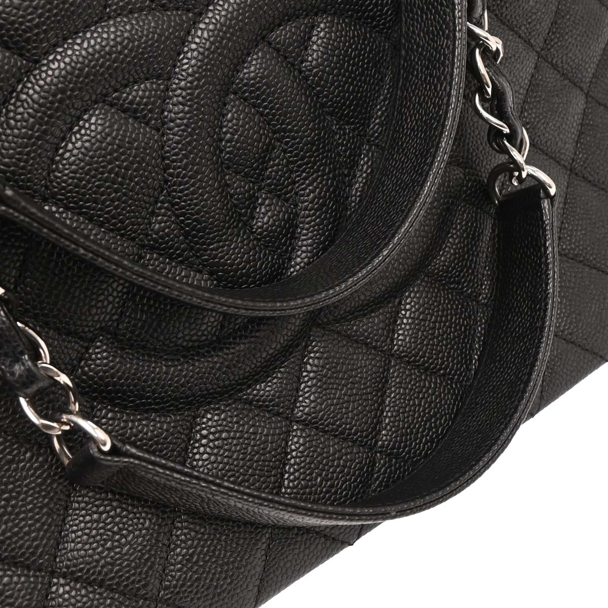 Chanel 2011 Black Caviar Grand Shopping Tote GST Chain Handbag