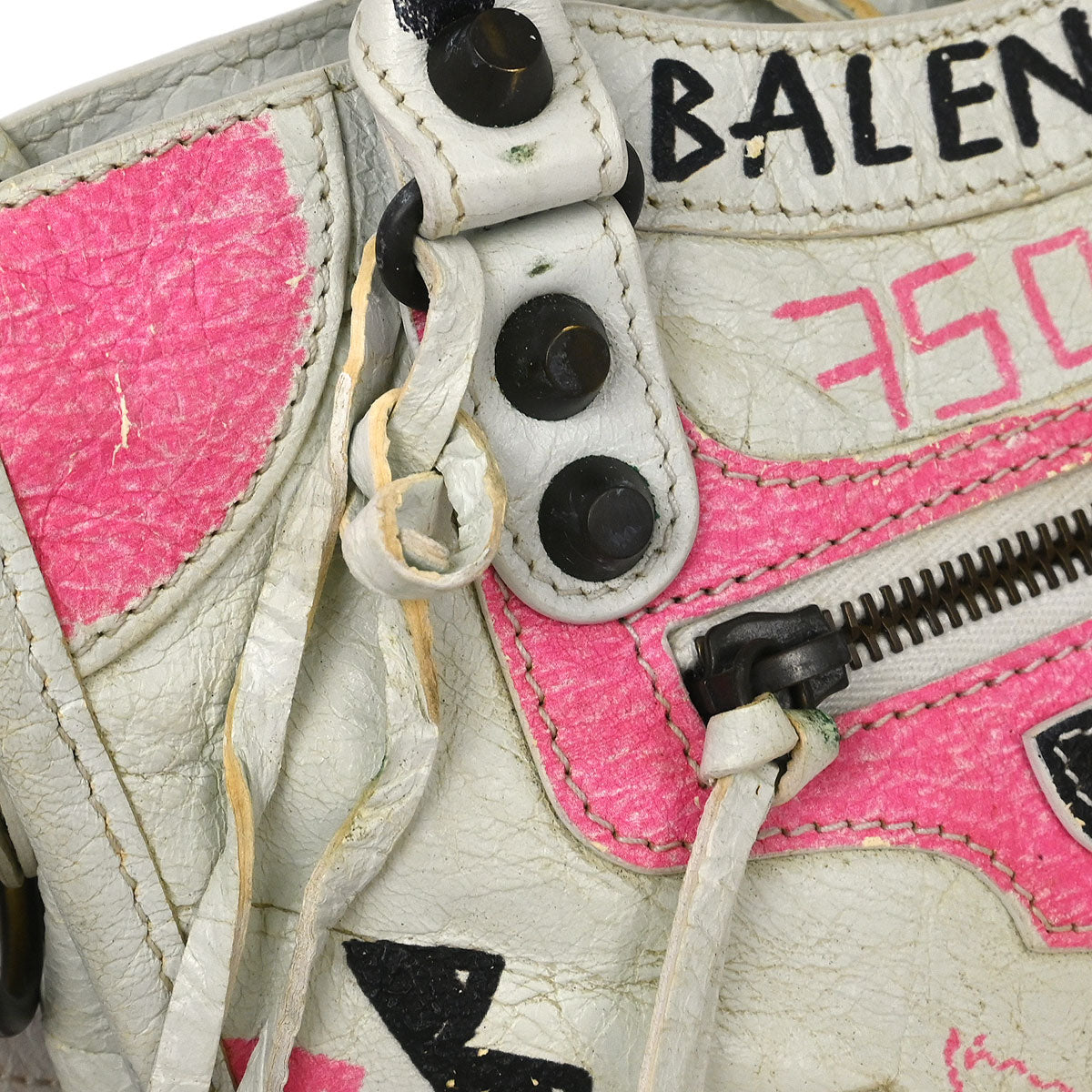 Balenciaga White Classic Mini City Graffiti Handbag
