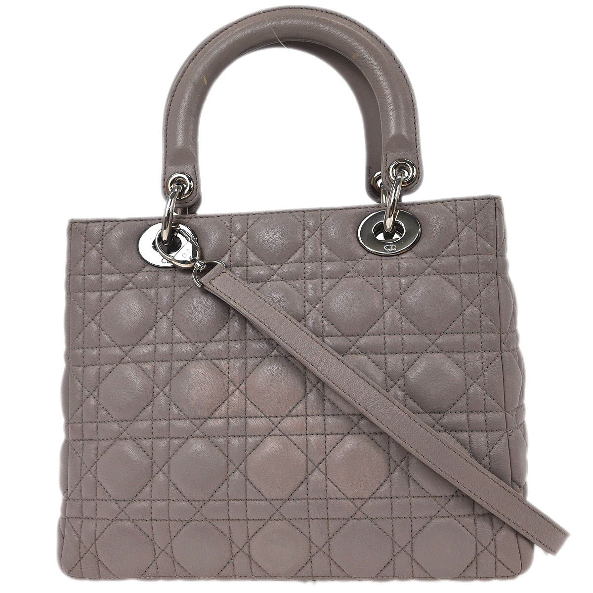 Christian Dior Light Gray Lambskin Medium Lady Dior Cannage Handbag