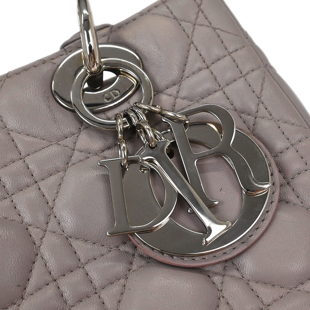 Christian Dior Light Gray Lambskin Medium Lady Dior Cannage Handbag