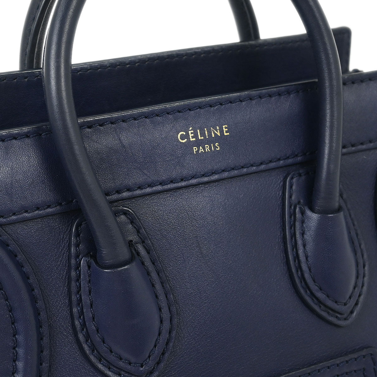 Celine Navy Leather Nano Luggage Tote Handbag