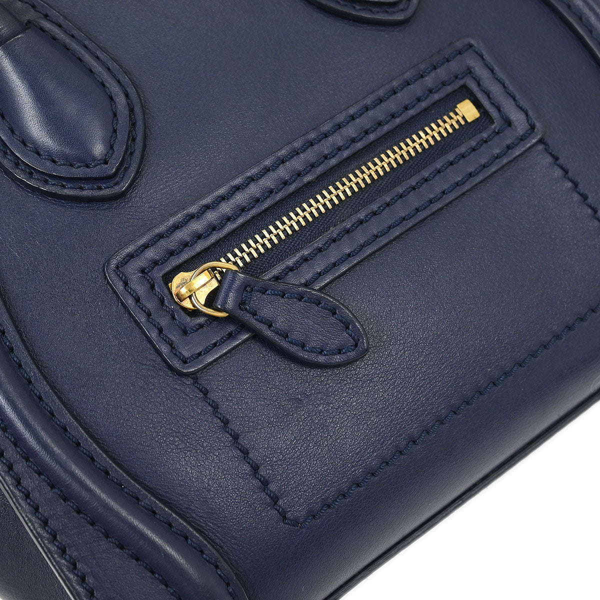 Celine Navy Leather Nano Luggage Tote Handbag