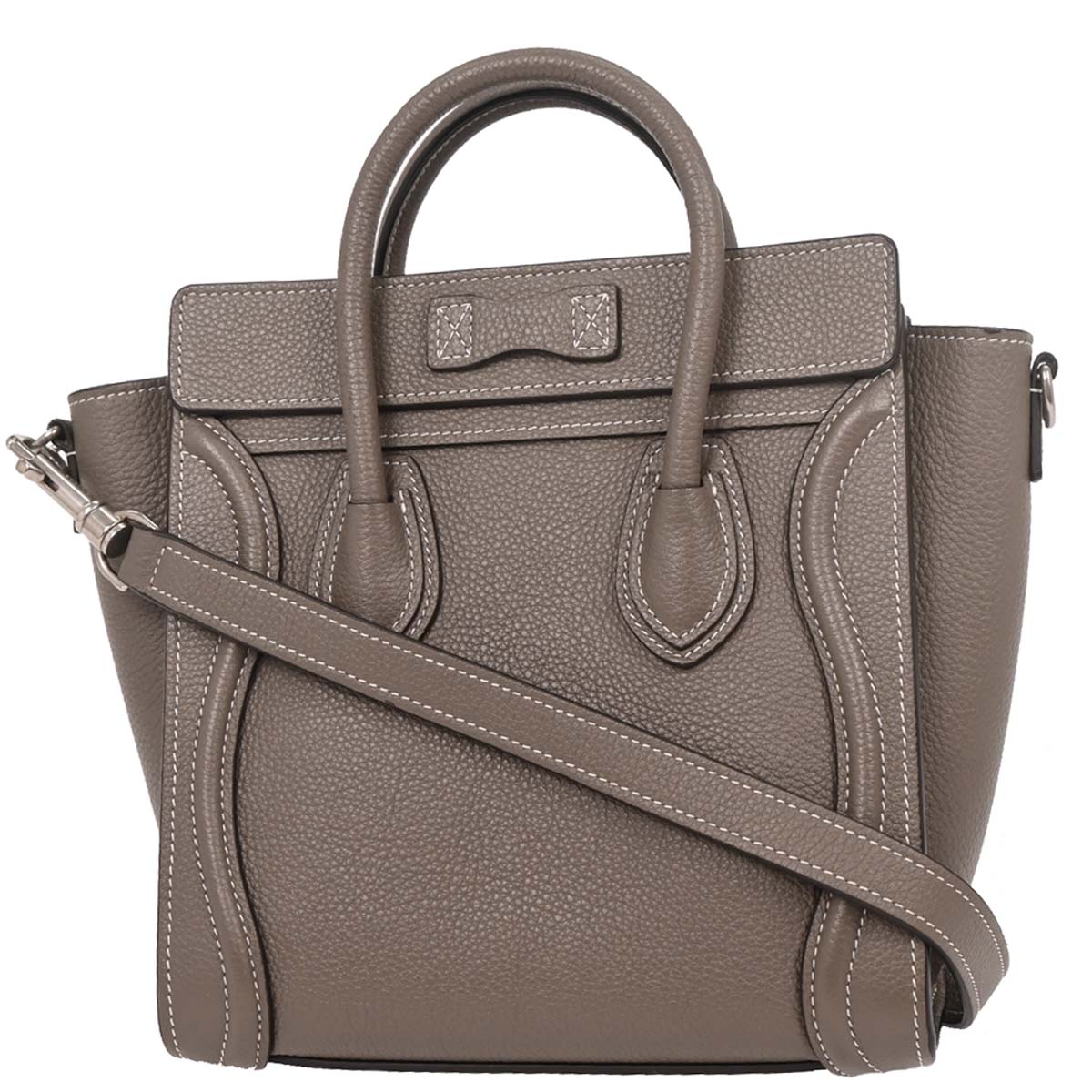 Celine Gray Leather Nano Luggage 2way Shoulder Handbag