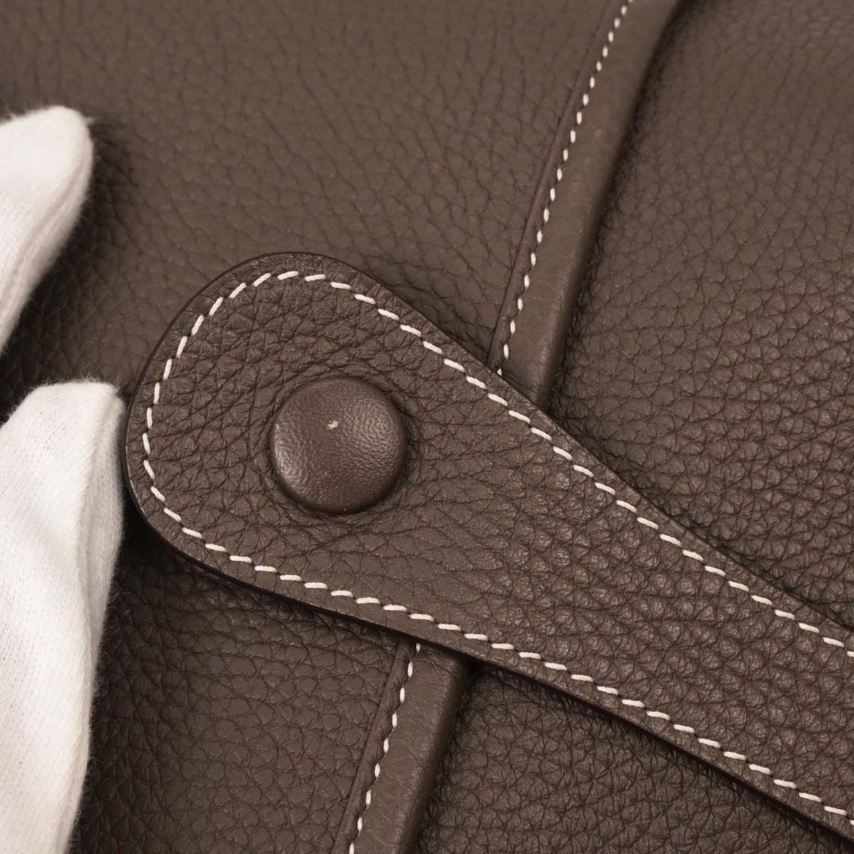 Hermes Etoupe Taurillon Clemence Evelyne 3 GM Shoulder Bag