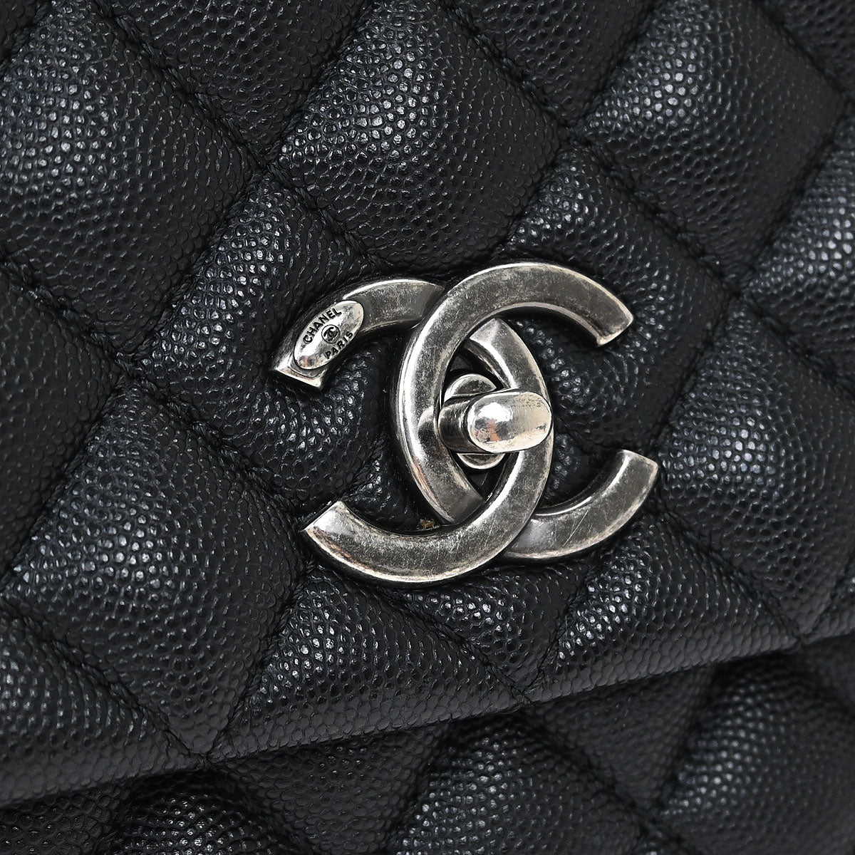 Chanel * Black Calfskin Lizard Coco Handle 2way Handbag