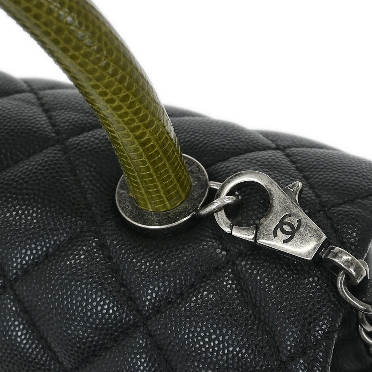 Chanel * Black Calfskin Lizard Coco Handle 2way Handbag