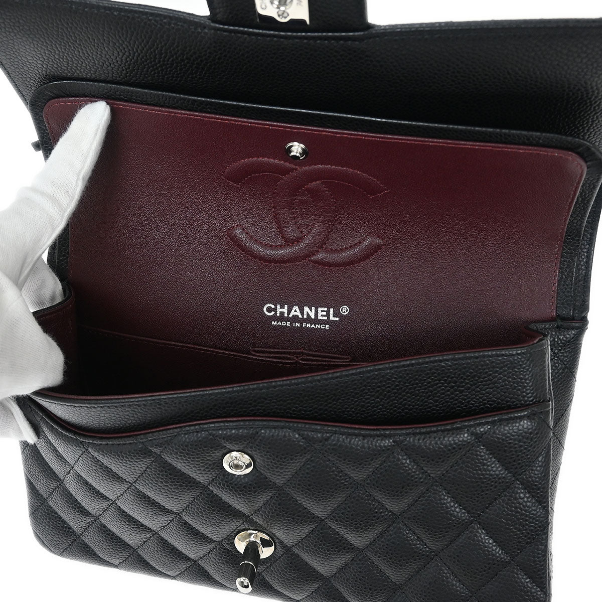 Chanel 2018-2019 Black Caviar Medium Classic Double Flap Shoulder Bag