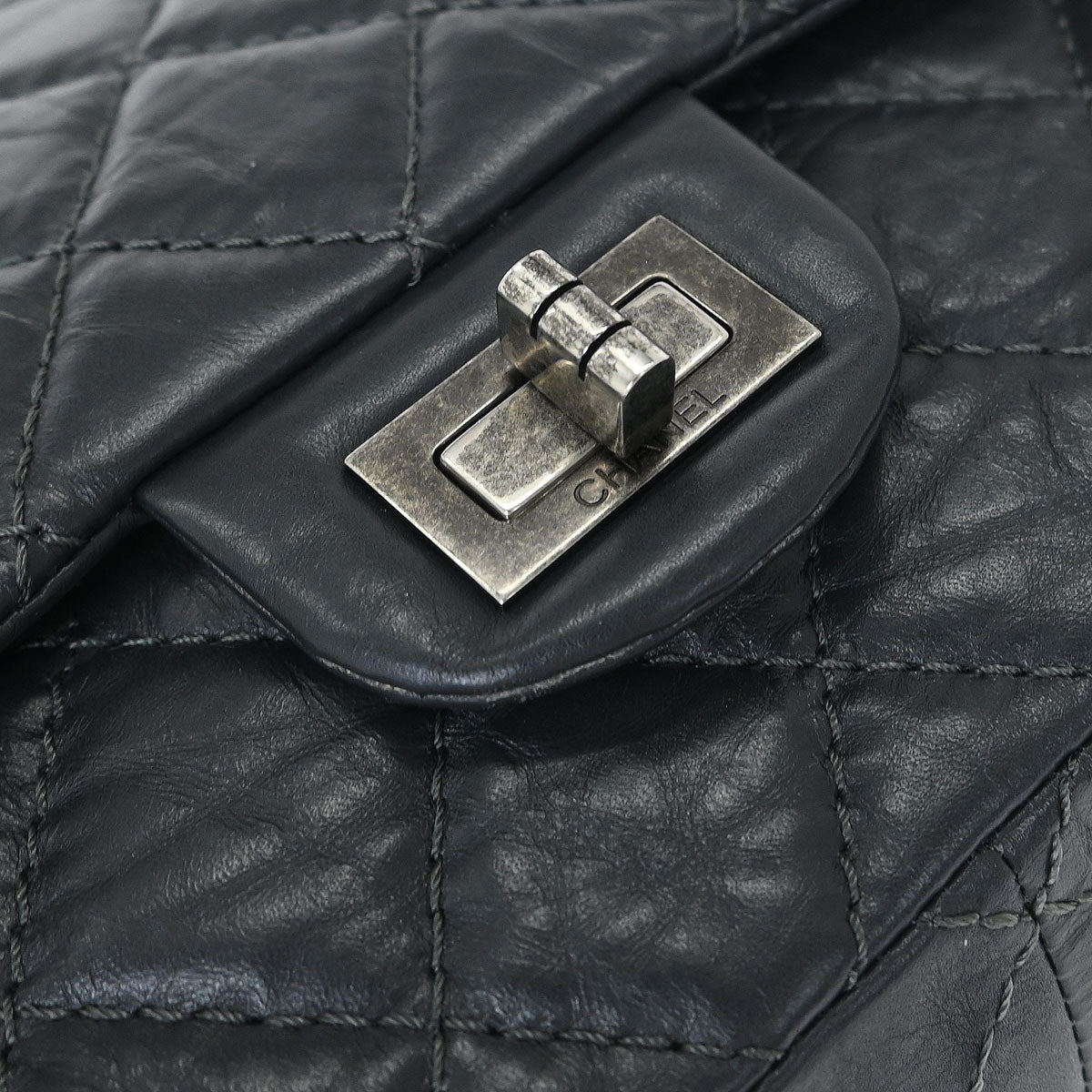 Chanel 2012 Gray Calfskin 2.55 Double Flap Shoulder Bag