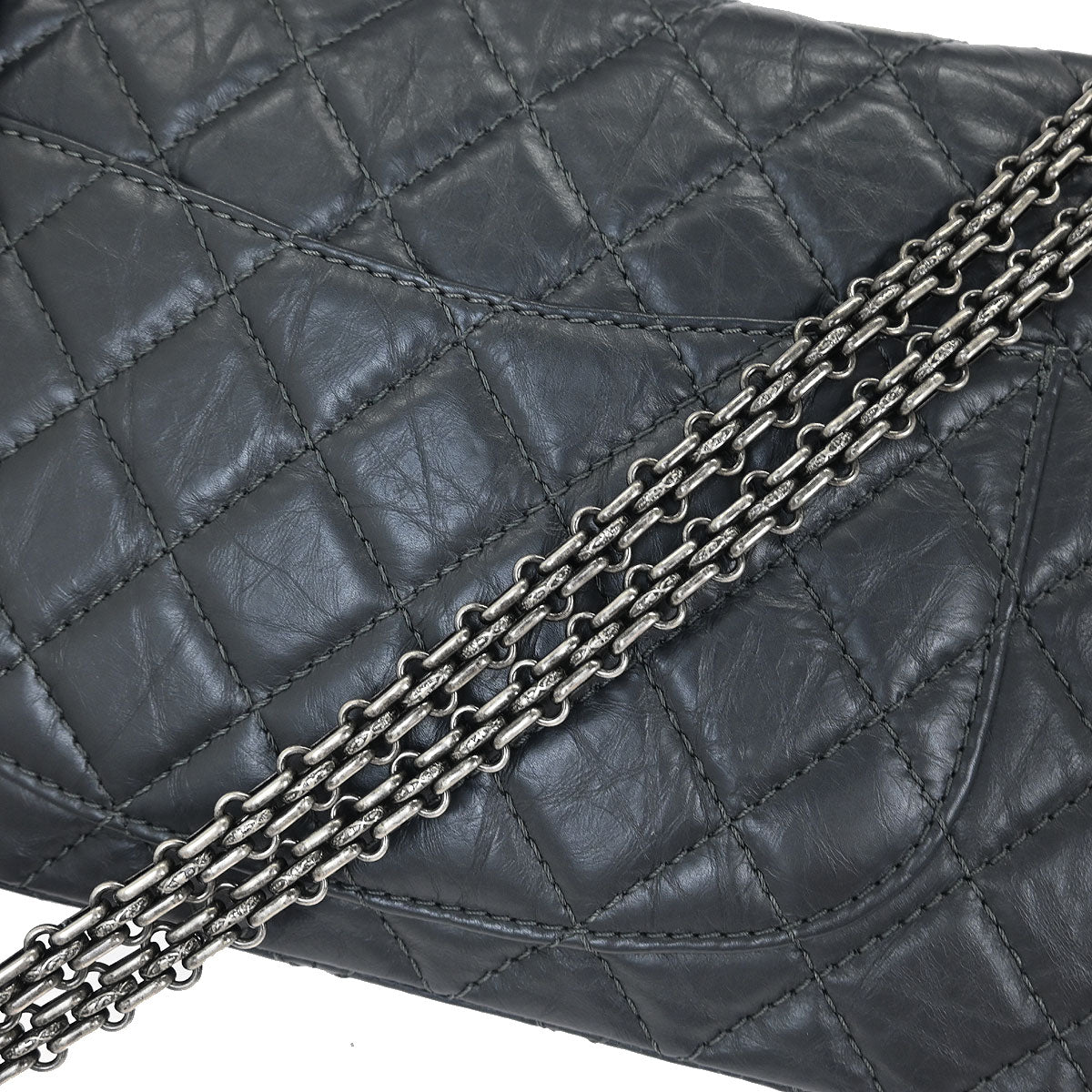 Chanel 2012 Gray Calfskin 2.55 Double Flap Shoulder Bag