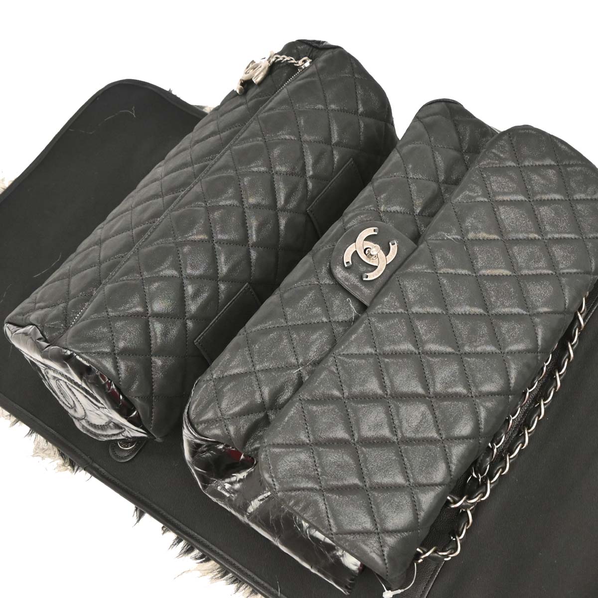 Chanel 2010-2011* Gray Iridescent Calfskin Fantasy Fur Backpack