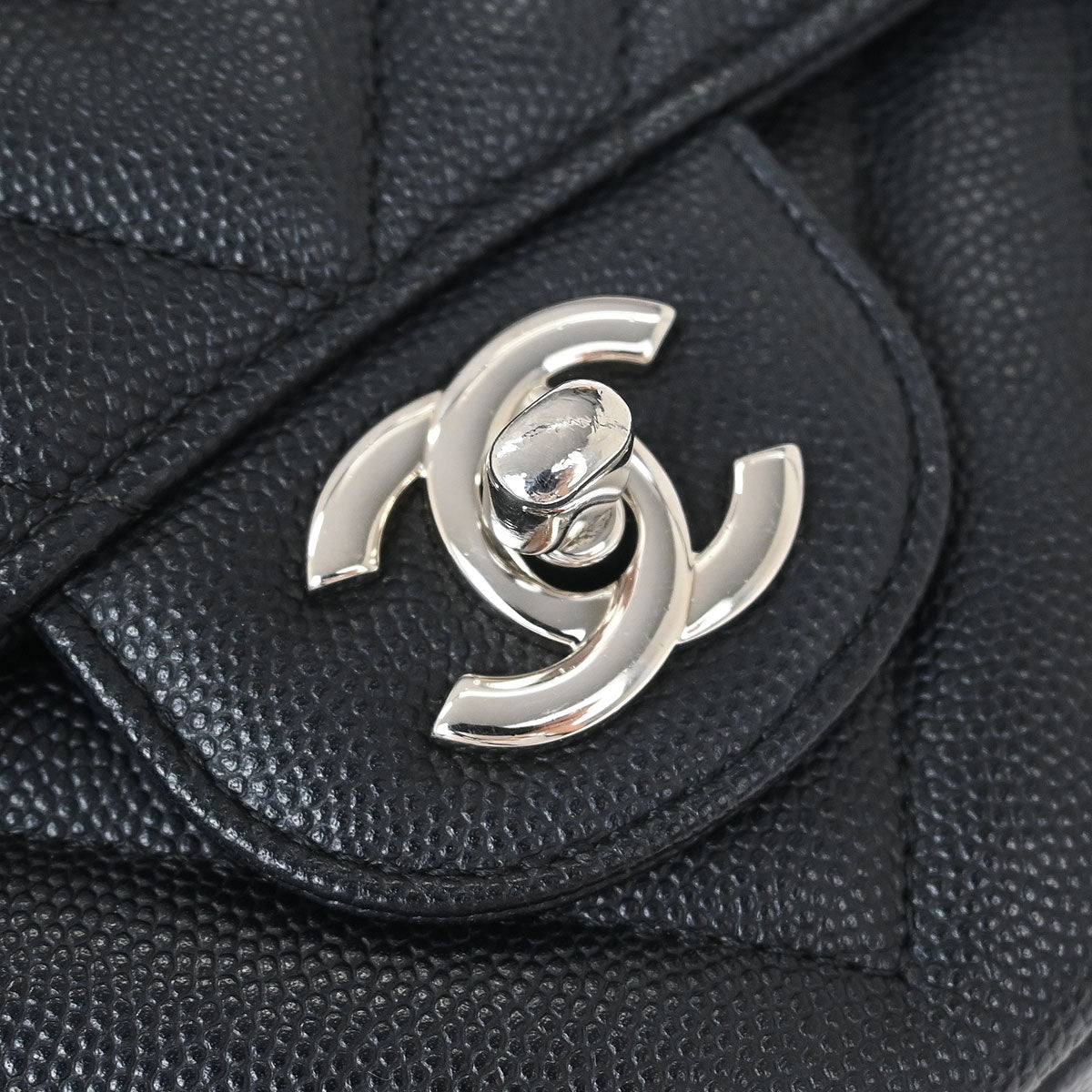 Chanel Black Caviar Chevron Medium Classic Double Flap Shoulder Bag