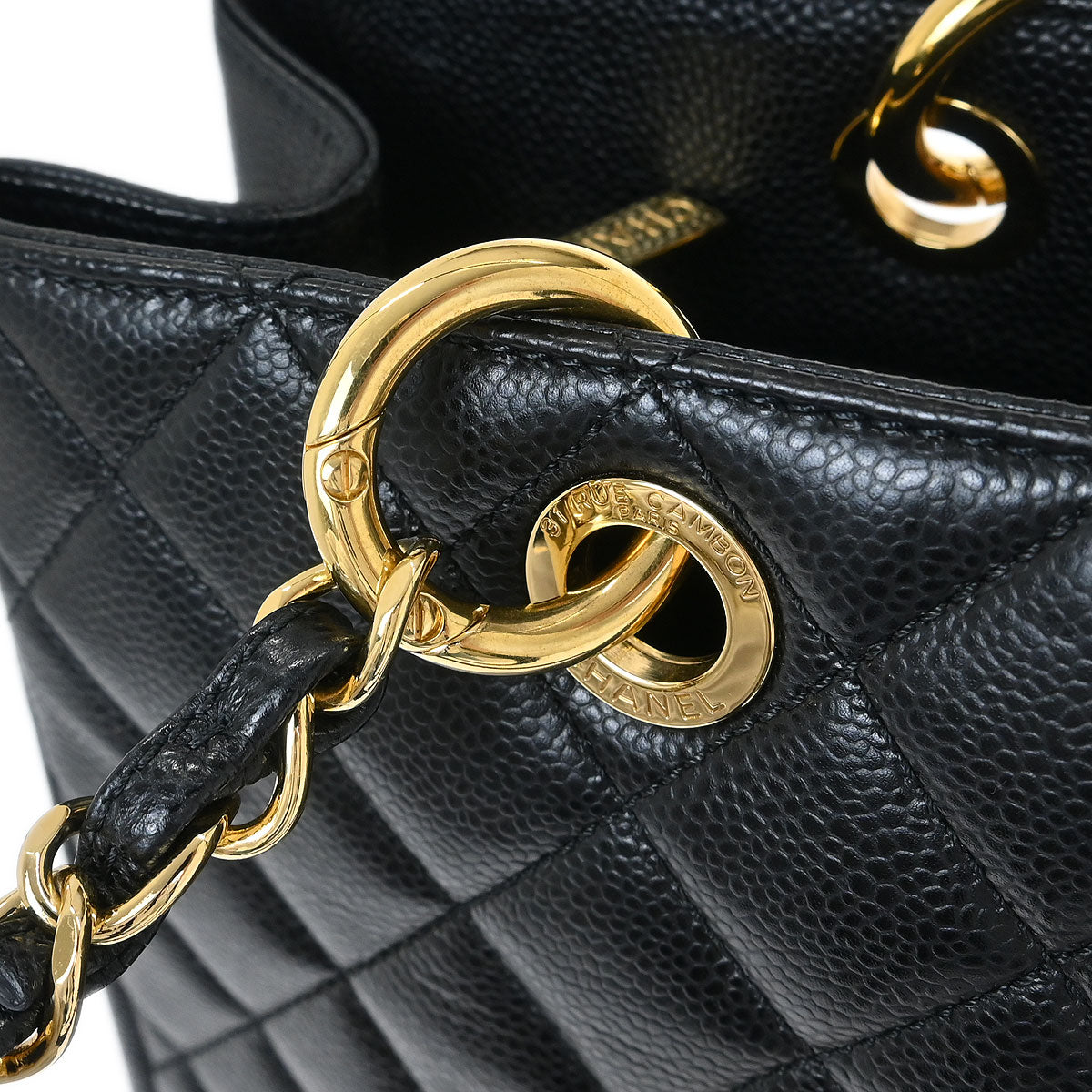 Chanel Black Caviar Grand Shopping Tote GST Chain Handbag