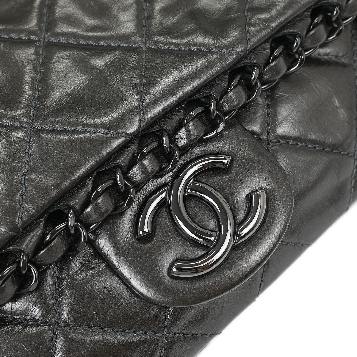 Chanel Gray Calfskin Chain Me Shoulder Bag