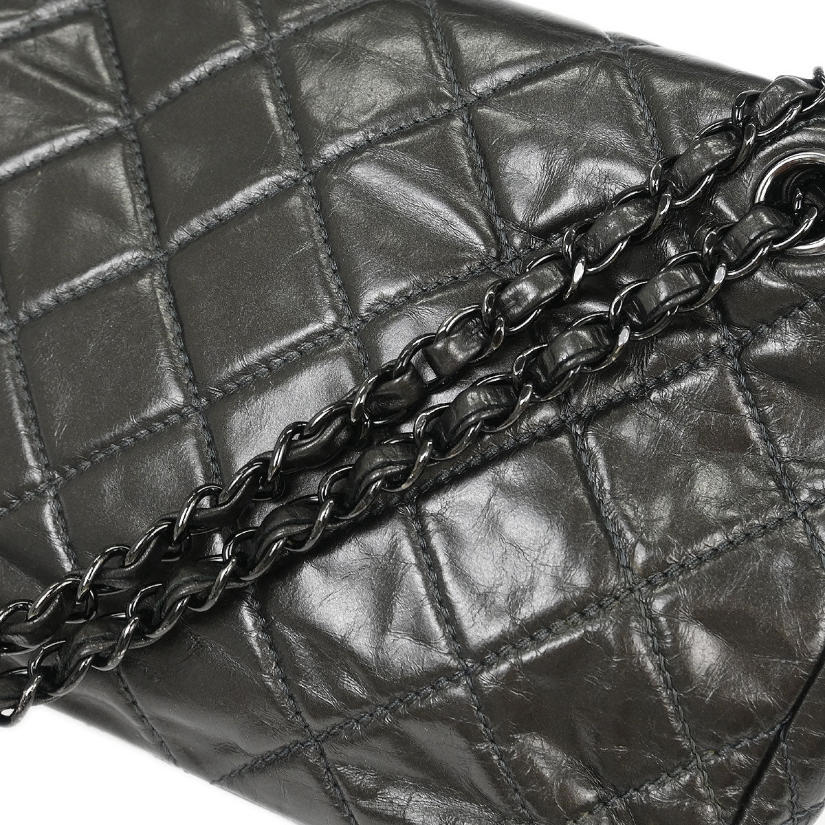 Chanel Gray Calfskin Chain Me Shoulder Bag
