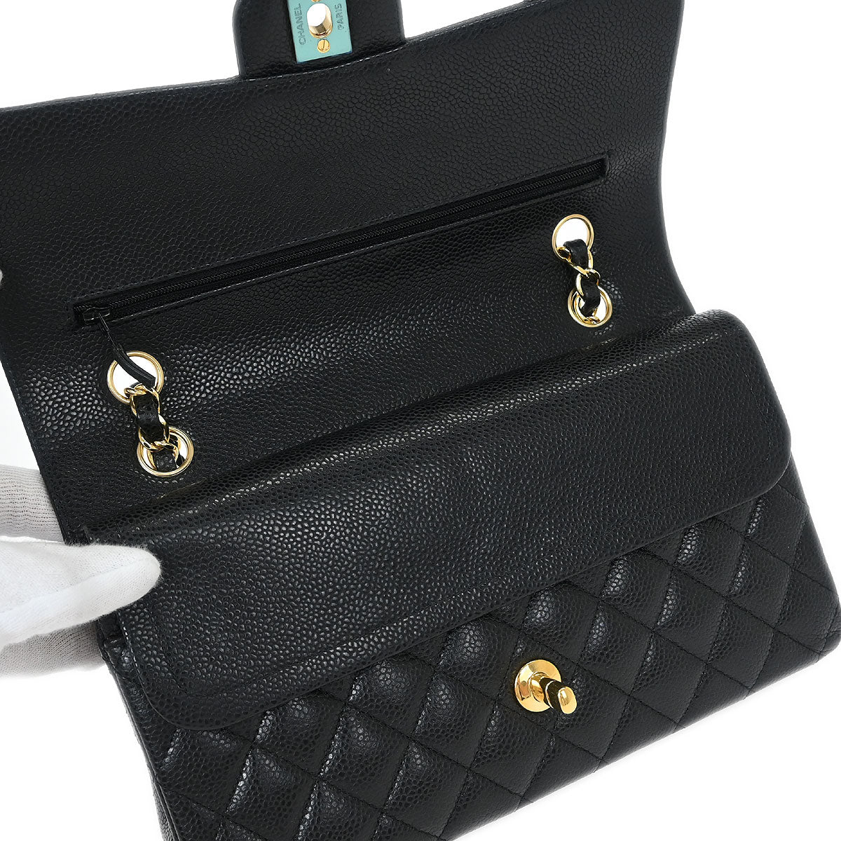 Chanel 2014-2015 Black Caviar Medium Classic Double Flap Shoulder Bag
