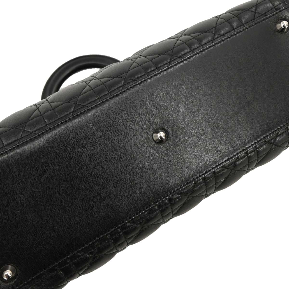 Christian Dior Black Lambskin Large Lady Dior Cannage 2way Shoulder Handbag