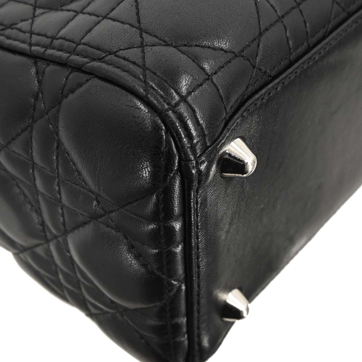 Christian Dior Black Lambskin Large Lady Dior Cannage 2way Shoulder Handbag