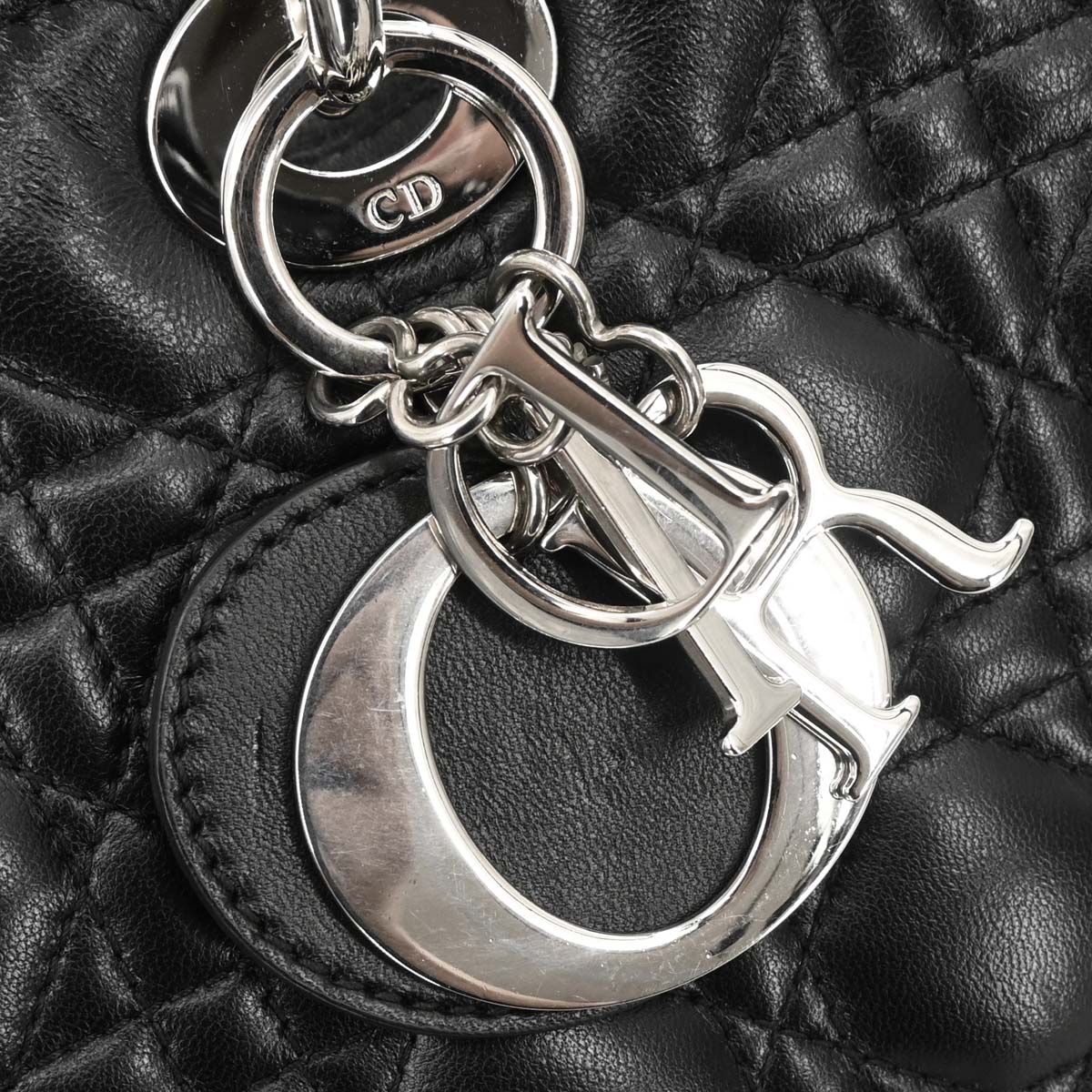 Christian Dior Black Lambskin Large Lady Dior Cannage 2way Shoulder Handbag