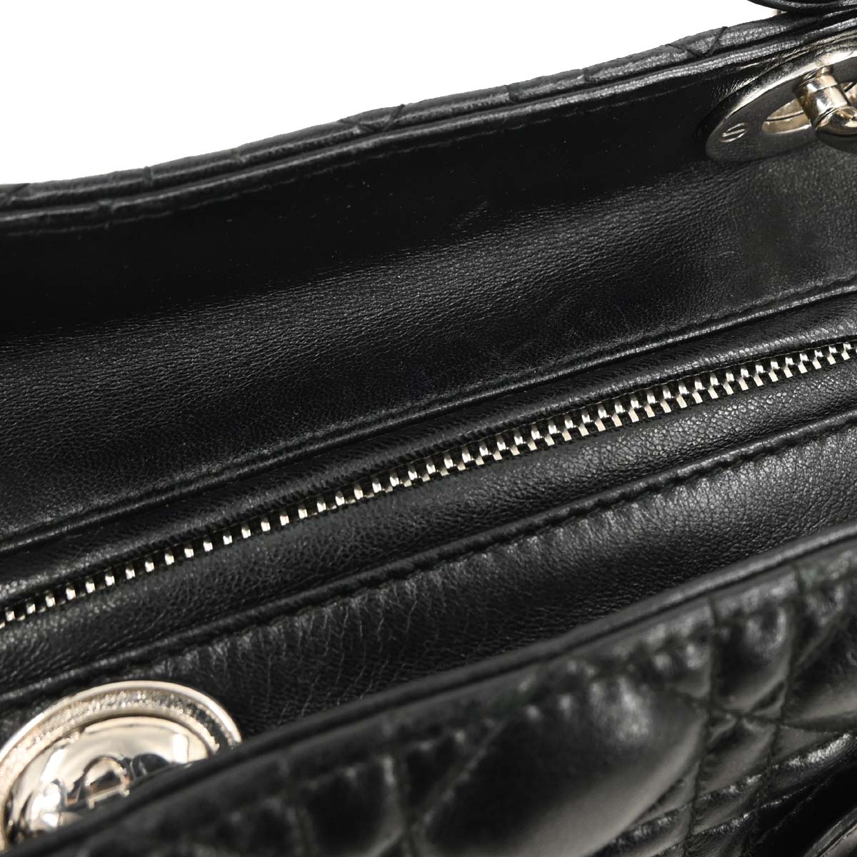 Christian Dior Black Lambskin Large Lady Dior Cannage 2way Shoulder Handbag
