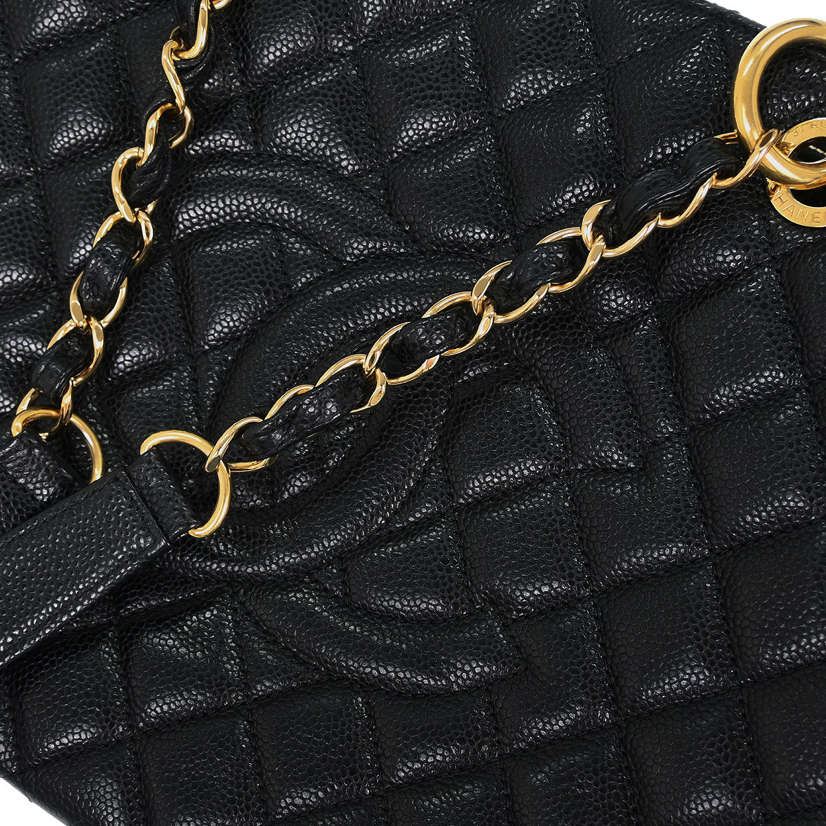 Chanel Black Calfskin Grand Shopping Tote GST Chain Handbag