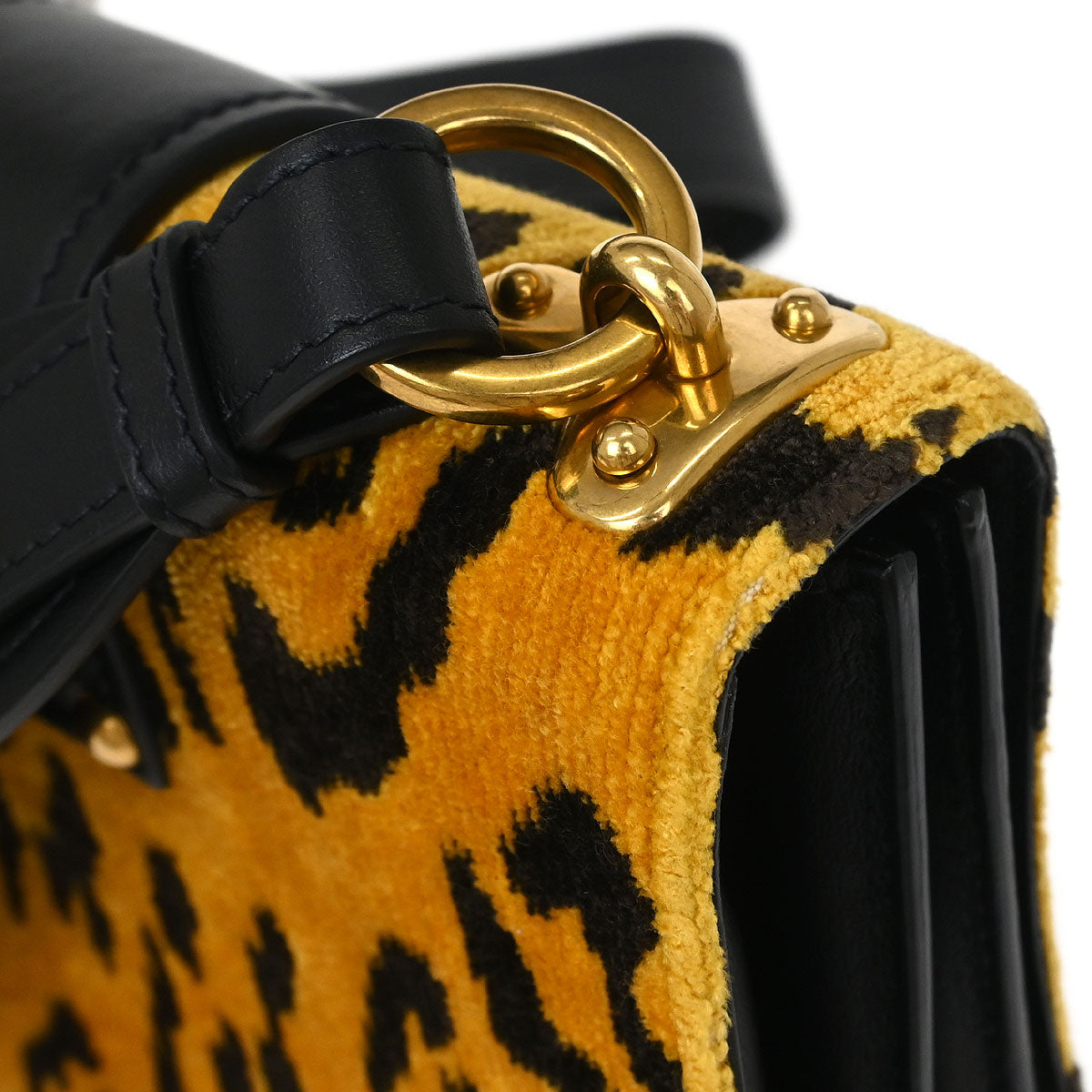 Prada Yellow Black Velvet Leopard Cahier Shoulder Bag