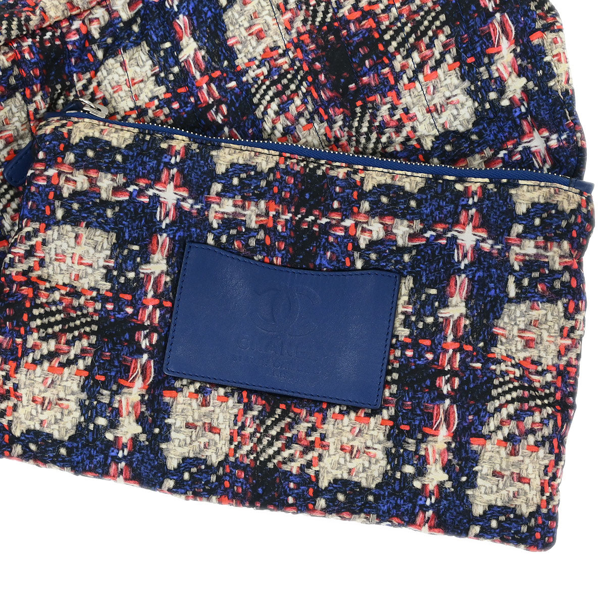 Chanel Navy Nylon Tweed Print Shoulder Bag