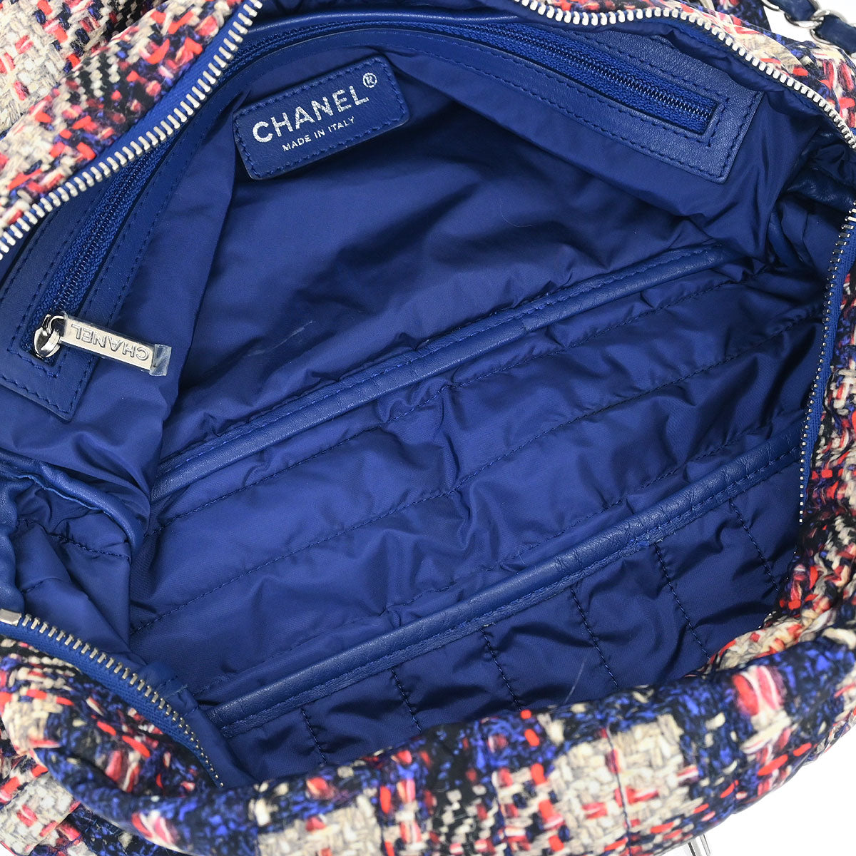 Chanel Navy Nylon Tweed Print Shoulder Bag