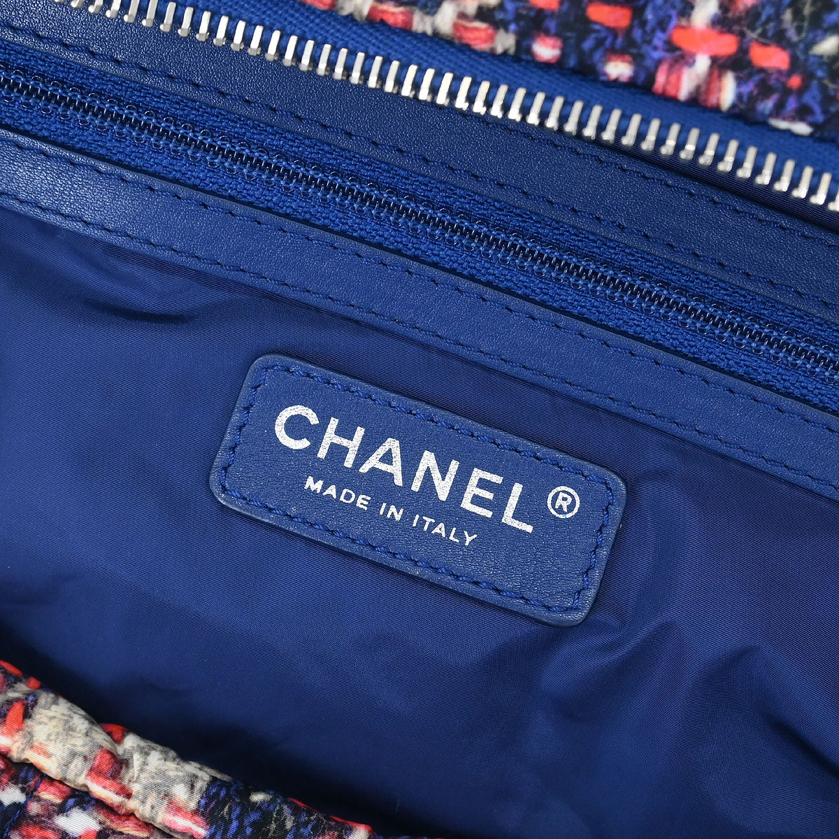 Chanel Navy Nylon Tweed Print Shoulder Bag