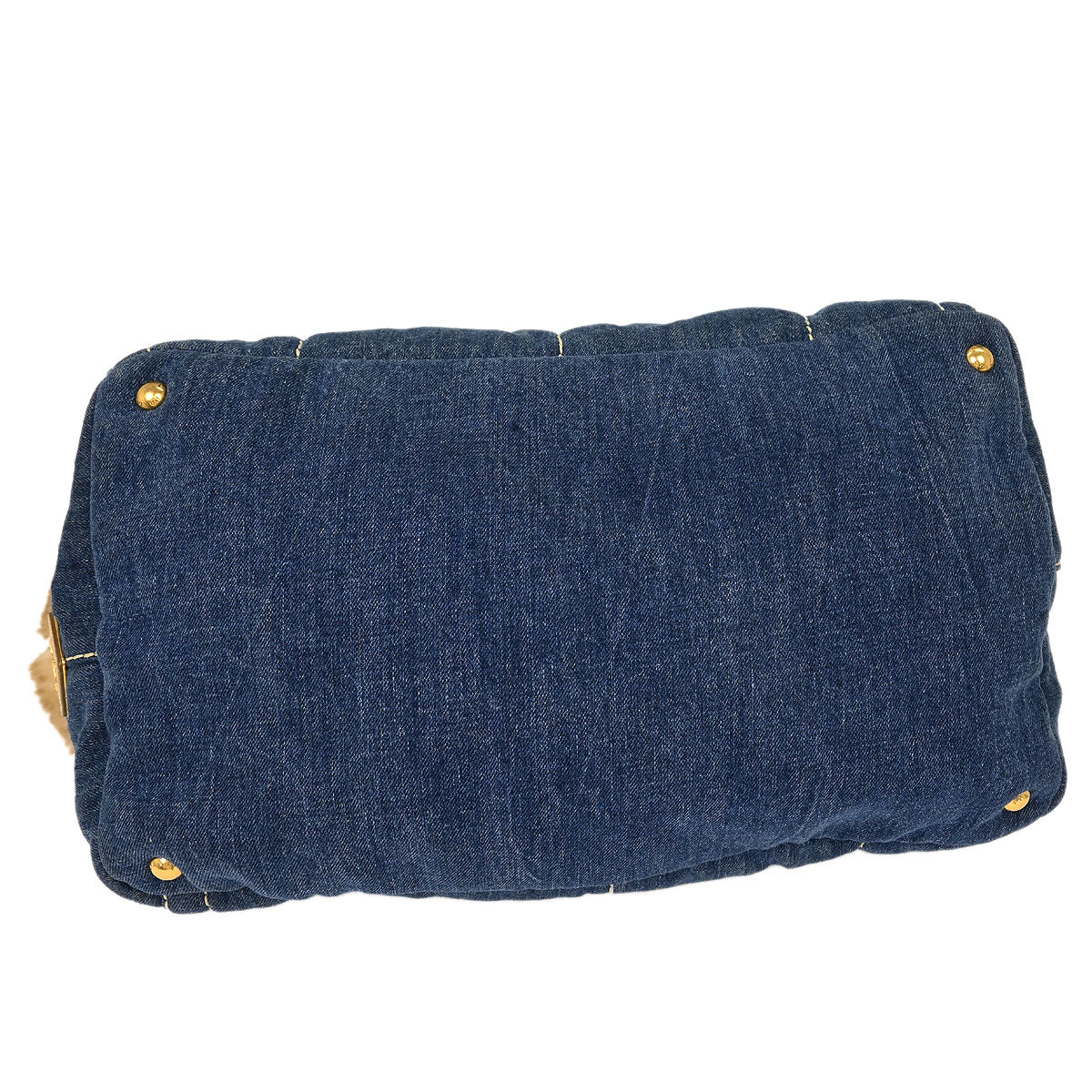 Prada Blue Denim Faux Fur Canapa Tote Handbag
