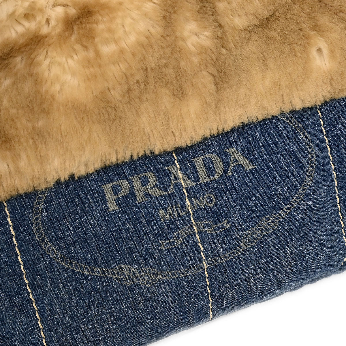 Prada Blue Denim Faux Fur Canapa Tote Handbag
