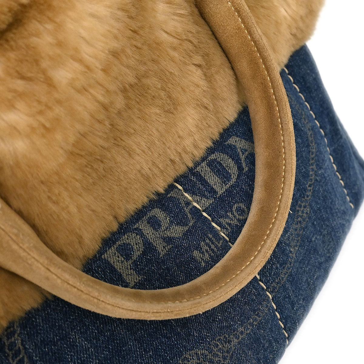 Prada Blue Denim Faux Fur Canapa Tote Handbag