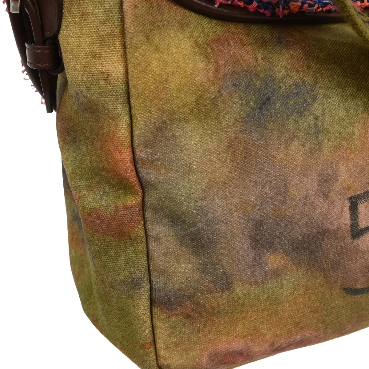 Chanel * Khaki Green Canvas Graffiti On The Pavement Messenger Bag