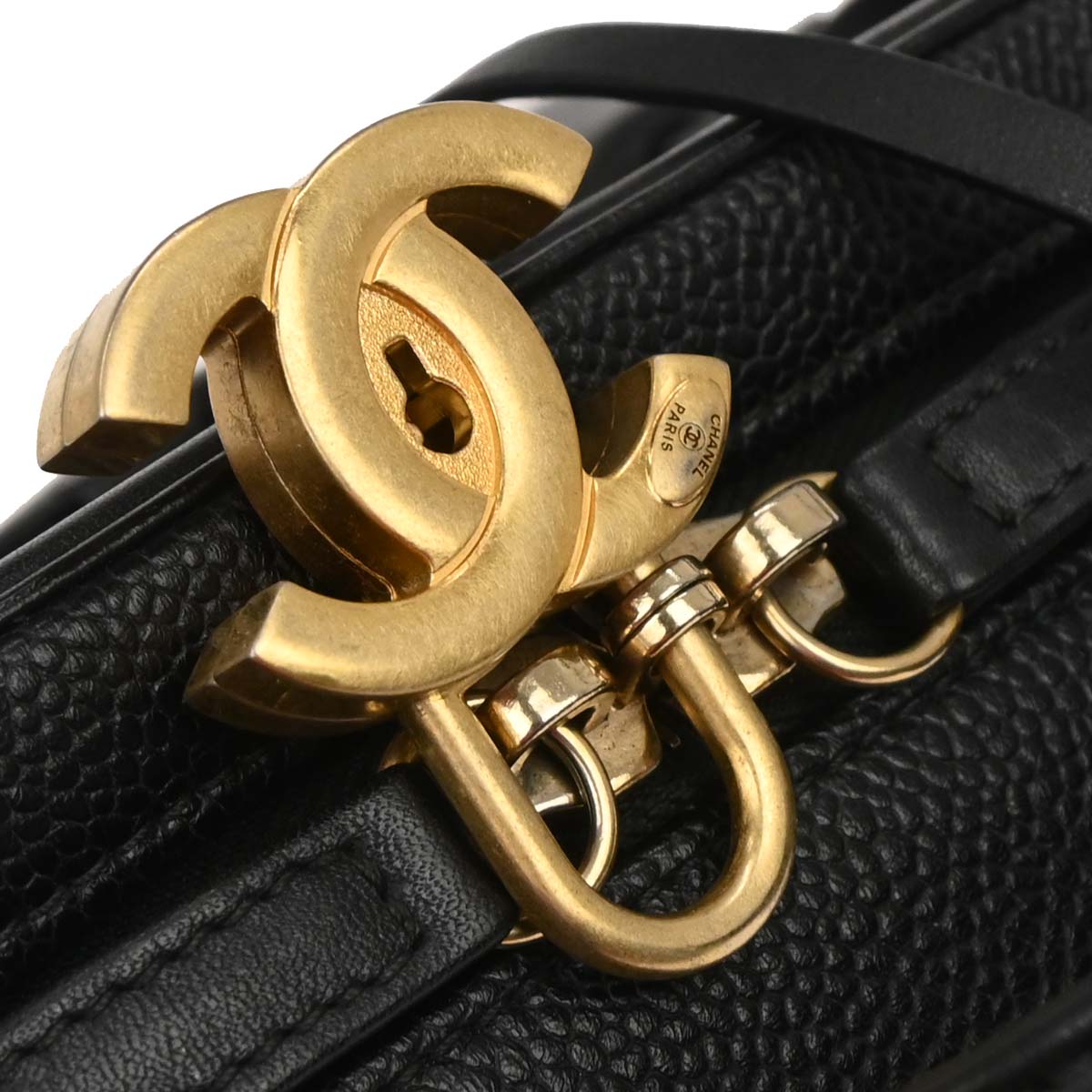 Chanel 2019 Black Caviar CC Filigree 2way Shoulder Vanity Handbag