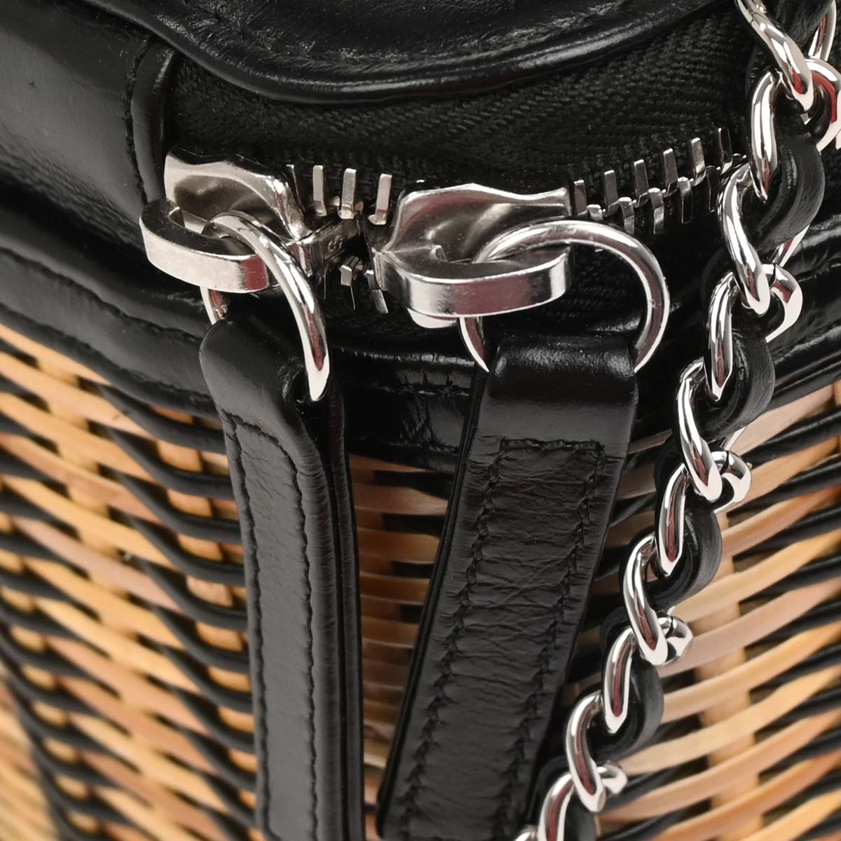 Chanel Black Beige Rattan Calfskin Vanity Handbag