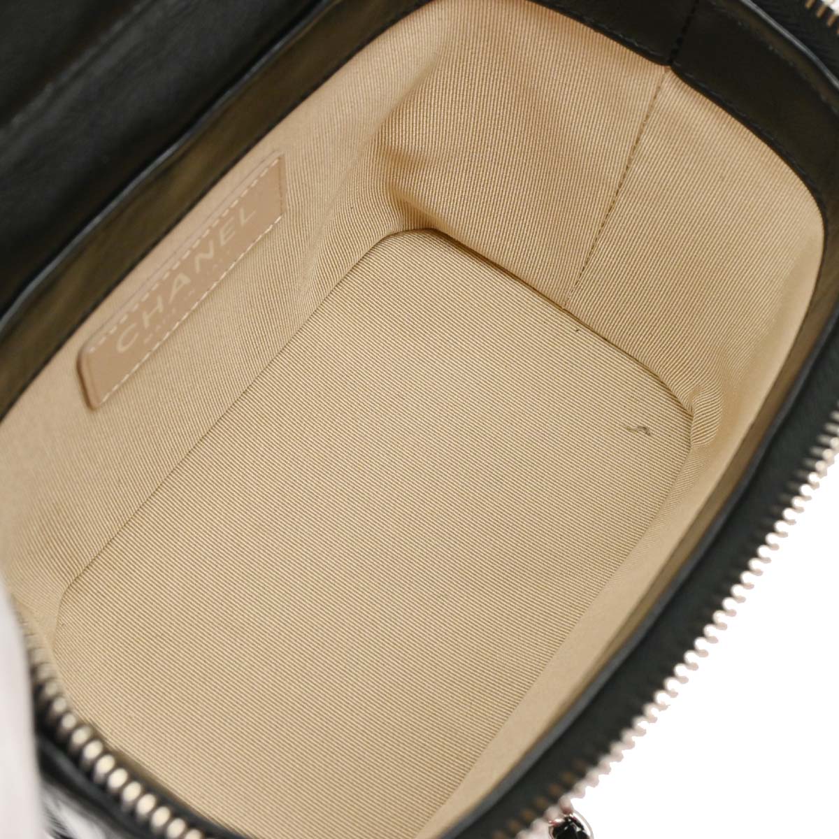 Chanel Black Beige Rattan Calfskin Vanity Handbag