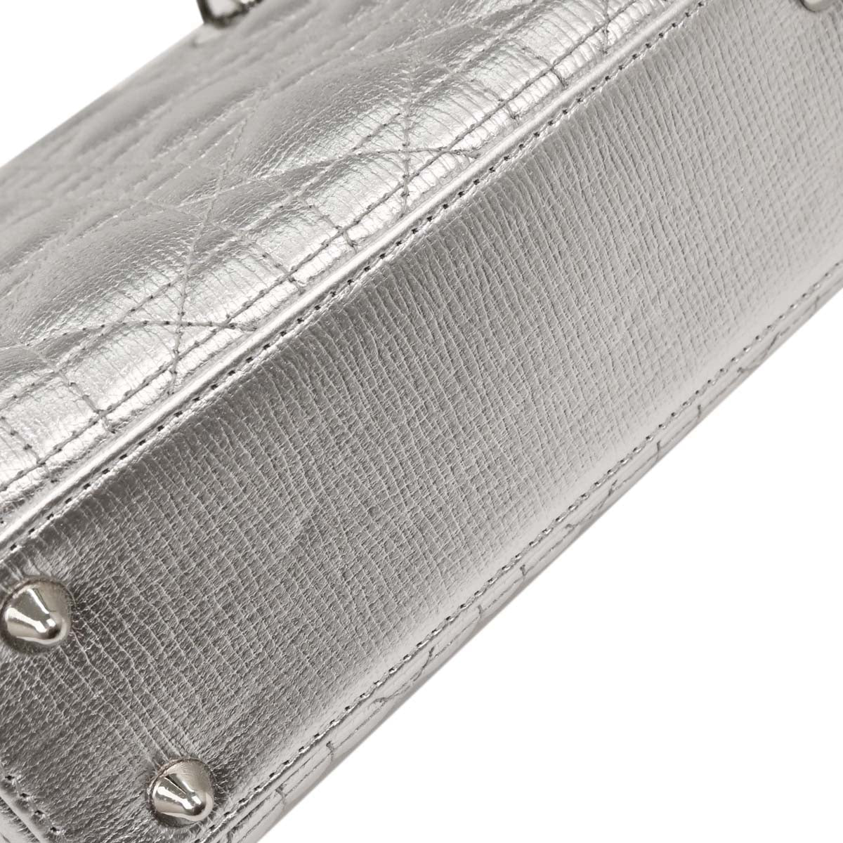 Christian Dior Silver Lambskin Small Lady Dior Cannage 2way Shoulder Handbag