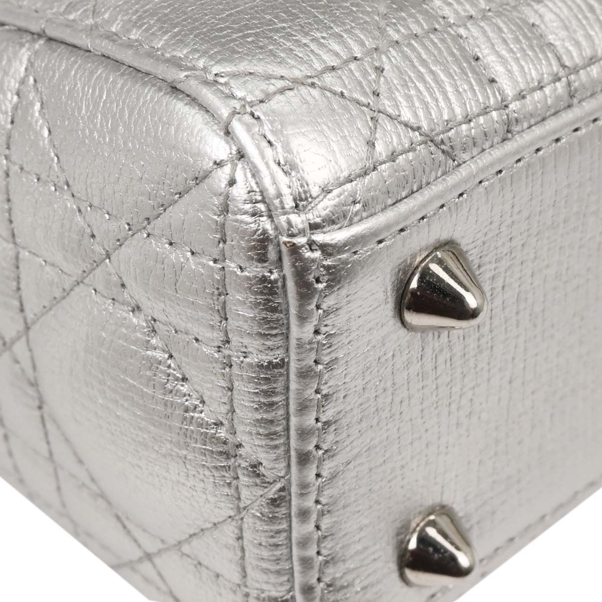 Christian Dior Silver Lambskin Small Lady Dior Cannage 2way Shoulder Handbag