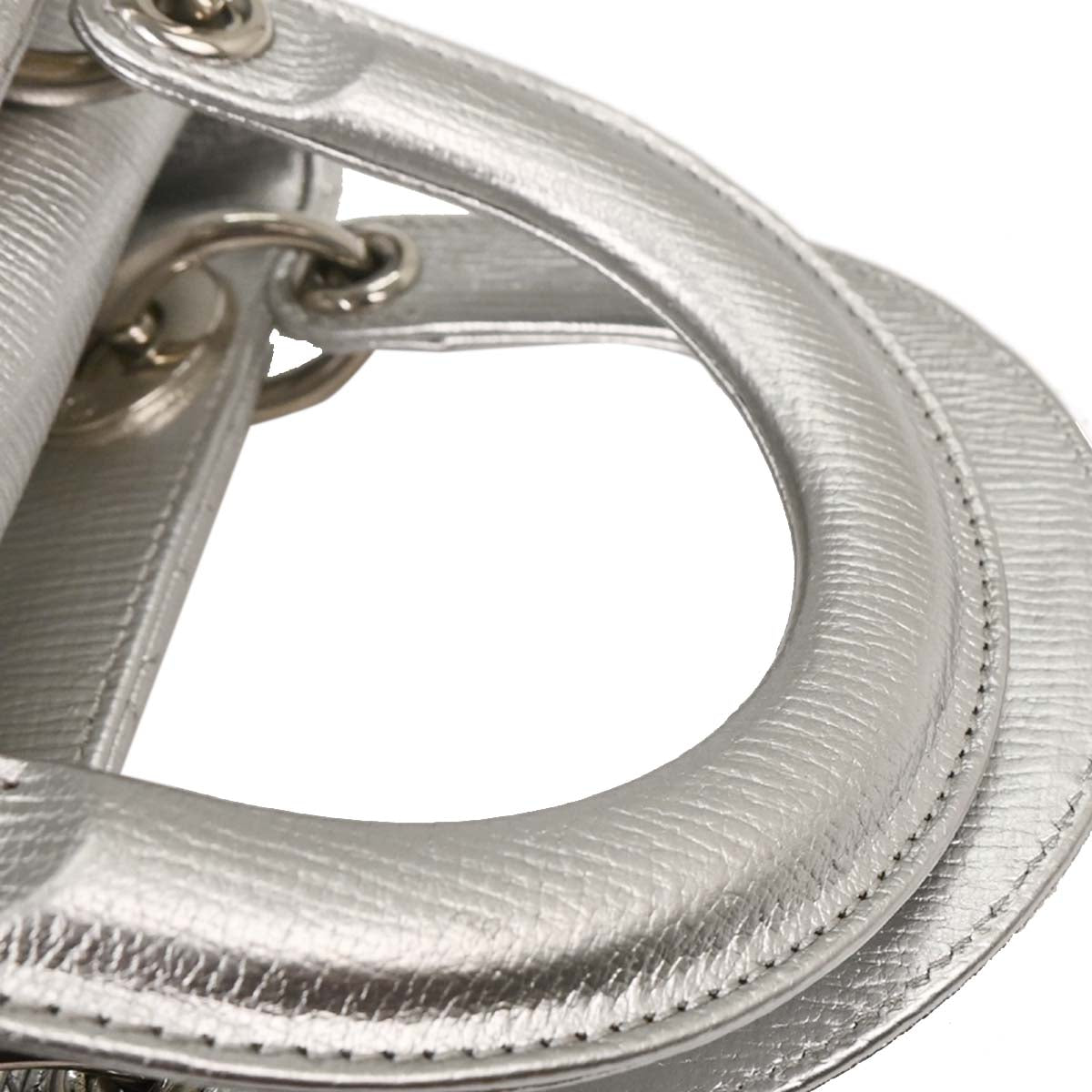 Christian Dior Silver Lambskin Small Lady Dior Cannage 2way Shoulder Handbag