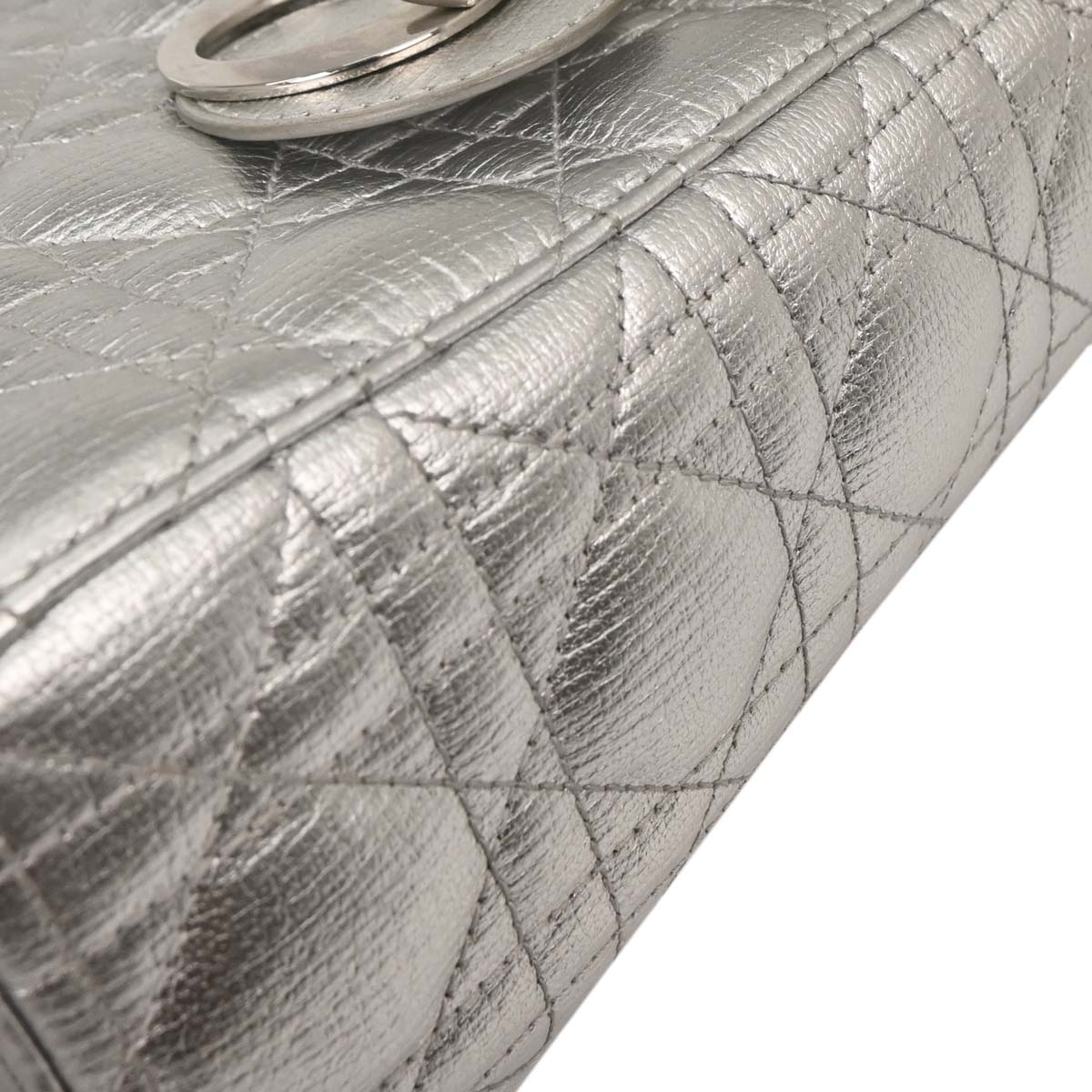 Christian Dior Silver Lambskin Small Lady Dior Cannage 2way Shoulder Handbag