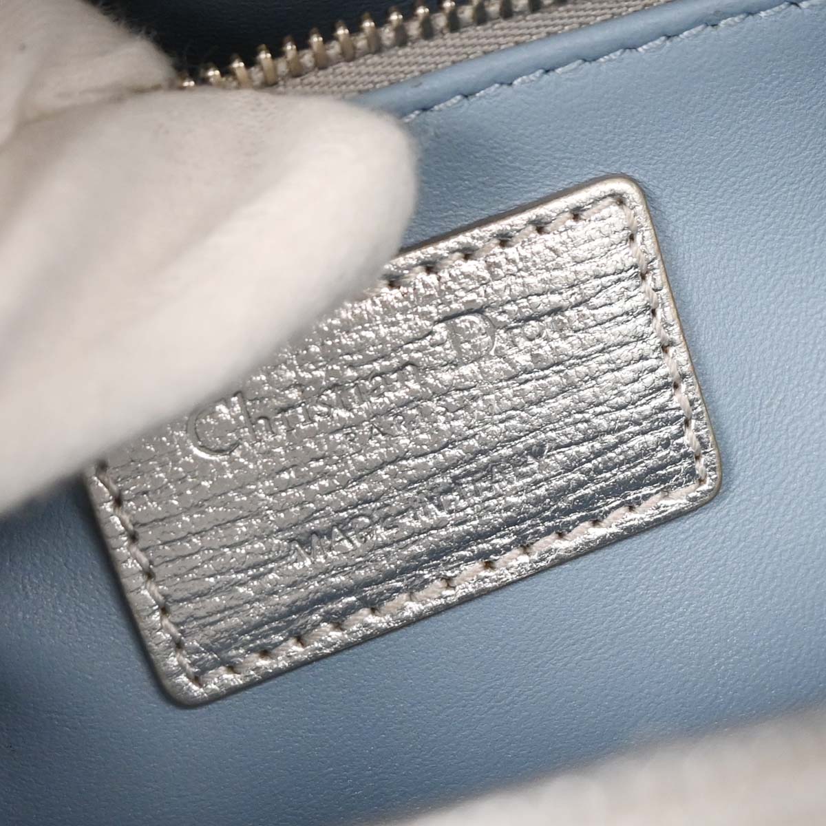 Christian Dior Silver Lambskin Small Lady Dior Cannage 2way Shoulder Handbag