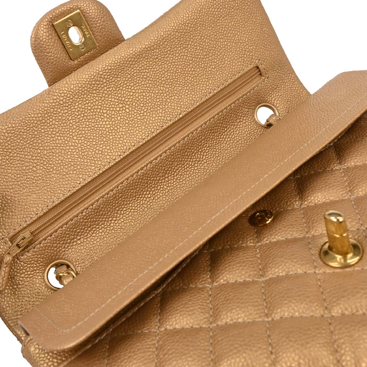 Chanel Metallic Gold Caviar Medium Classic Double Flap Shoulder Bag