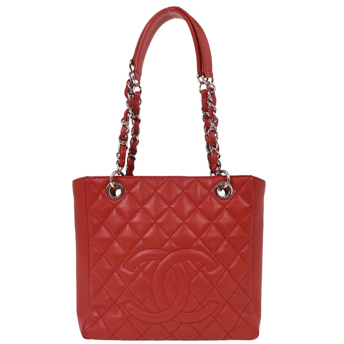 Chanel Red Caviar Petite Shopping Tote PST Chain Handbag