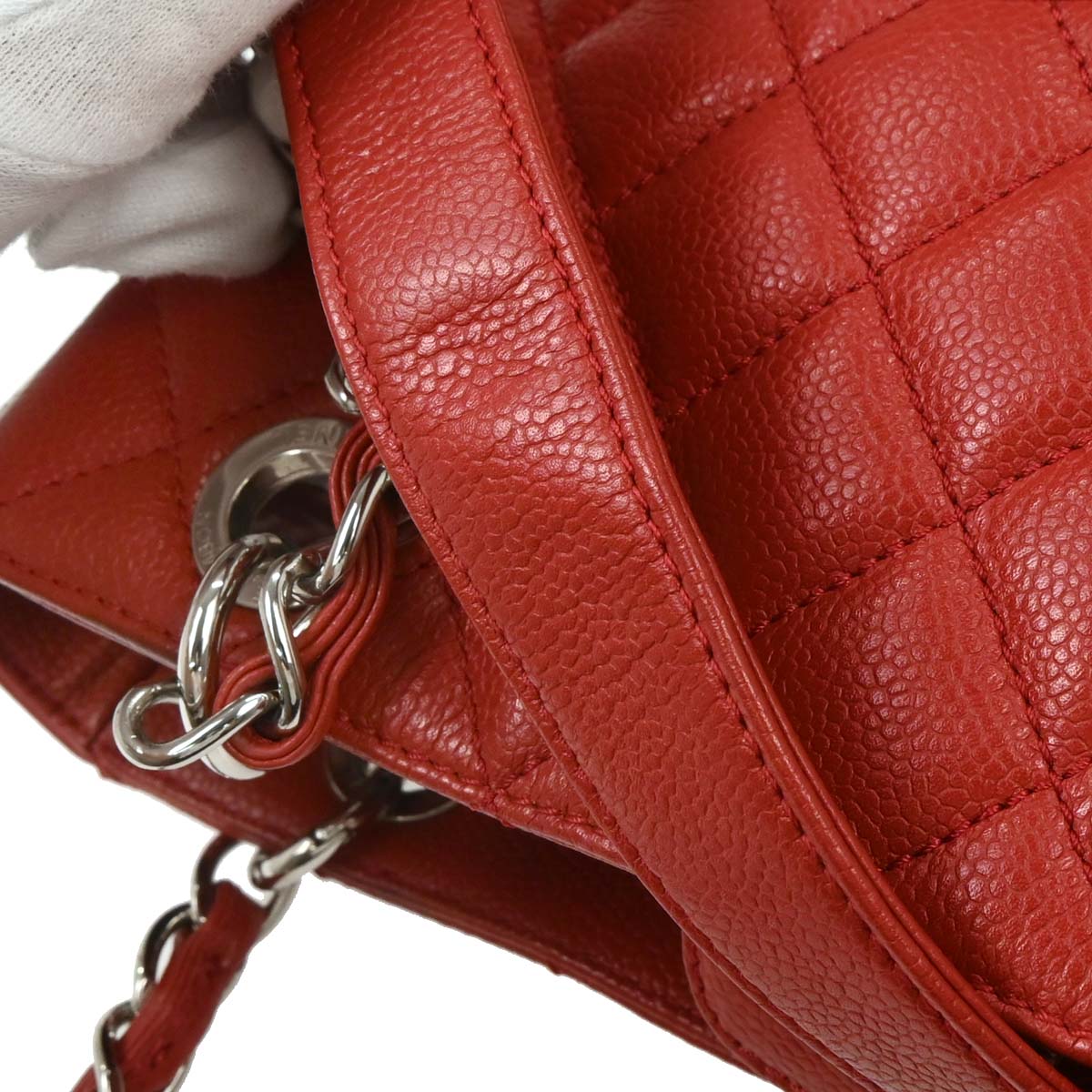 Chanel Red Caviar Petite Shopping Tote PST Chain Handbag